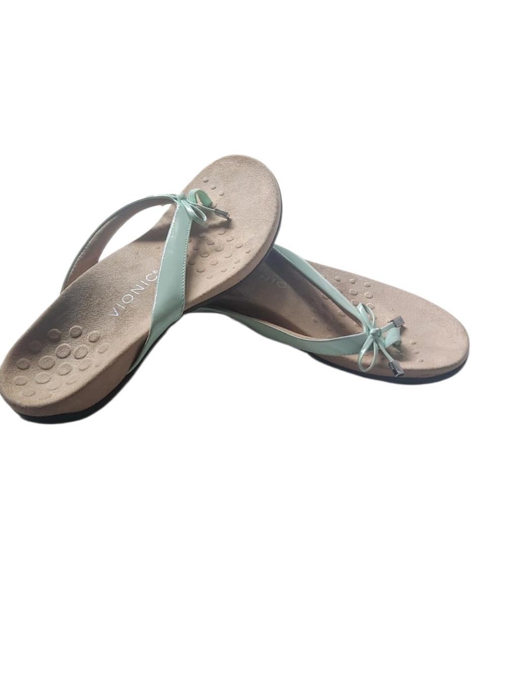 Vionic Bella Mint Green Bow Toe-Post Sandals